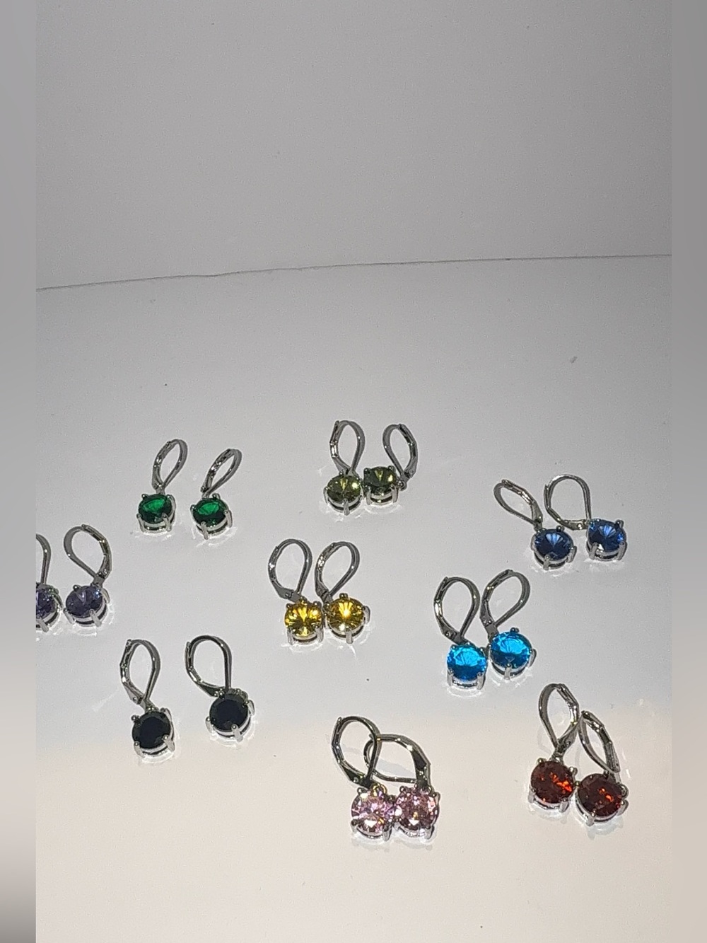 9 Pairs Round Cubic Zirconia Leverback Earrings | Colorful Dangle Drops